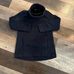 Lands’ End Navy Fleece Pullover Hoodie Women’s XS Cozy Funnel Neck